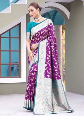 Purple Heavy Satin Banarasi silk blend Saree 3