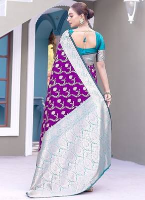Purple Heavy Satin Banarasi silk blend Saree 4