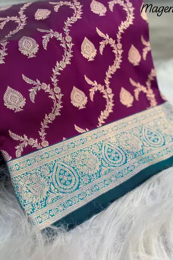 Purple Heavy Satin Banarasi silk blend Saree