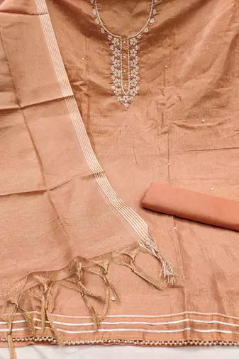 Women's peach heavy handwork simmer cotton dress material