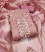 Women's pink unstitched heavy handwork simmer cotton dress material 