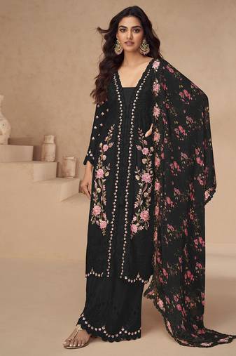 designer black summer wear chinon pakstani straight suit for women