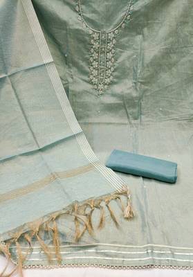 Women's sea green heavy handwork simmer cotton dress material 2