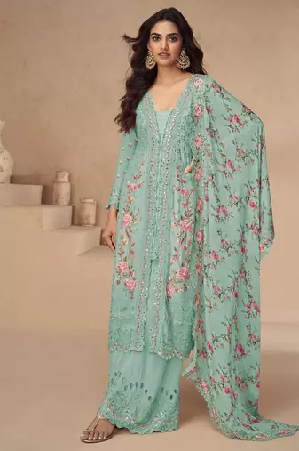 designer baby blue summer wear chinon pakstani straight suit for women