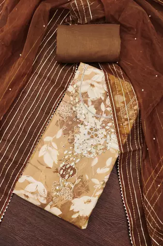 Women's multi print handwork embroidery pure cotton silk dress material
