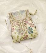 Women's beige unstitched position print handwork embroidery viscose organja dress material