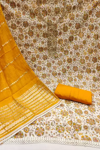 Women's multi print handwork embroidery roman cotton silk dress material