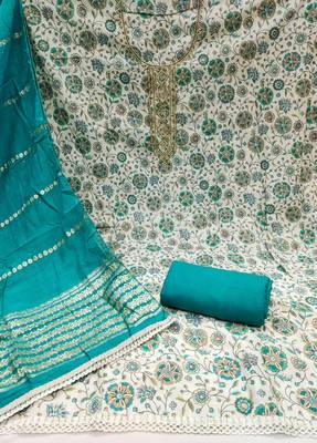 Women's multi print handwork embroidery roman cotton silk dress material 2