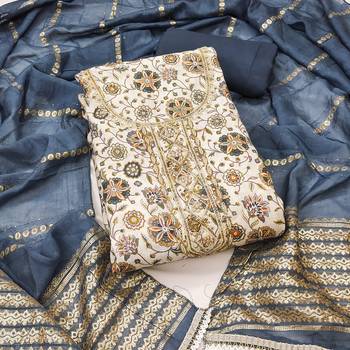 Women's multi print handwork embroidery roman cotton silk dress material 1