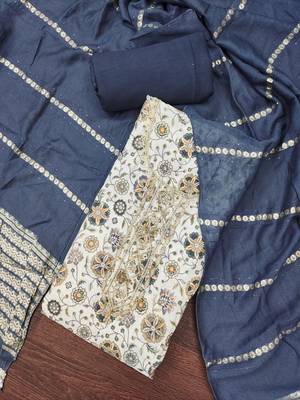 Women's multi print handwork embroidery roman cotton silk dress material 3