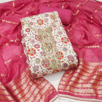 Women's multi print handwork embroidery roman cotton silk dress material 1