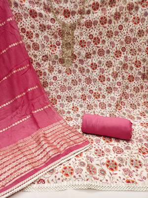 Women's multi print handwork embroidery roman cotton silk dress material 2