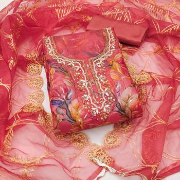Women's multi position print handwork embroidery organja dress material 1