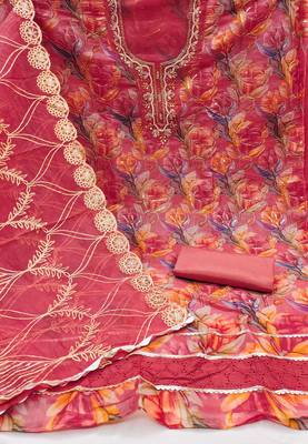 Women's multi position print handwork embroidery organja dress material 2