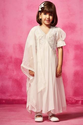 White plain organza kurta set