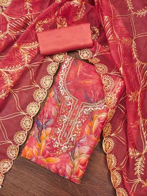 Women's multi position print handwork embroidery organja dress material 3