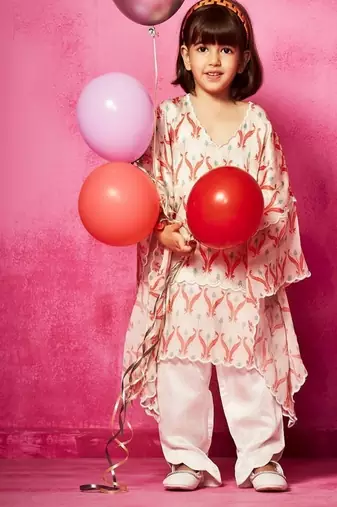 Pink printed satin kurta set