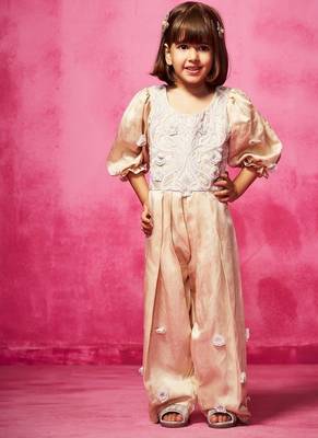 Pink embroidered satin jumpsuit 1