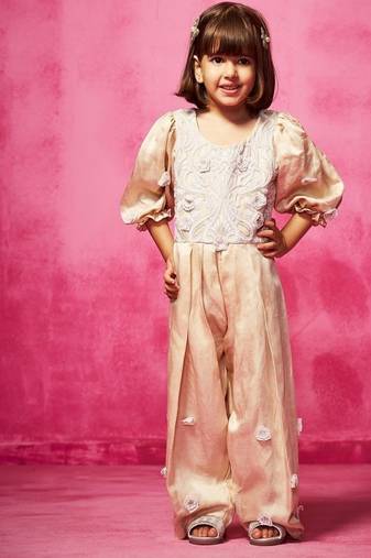 Pink embroidered satin jumpsuit