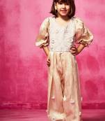 Pink embroidered satin jumpsuit