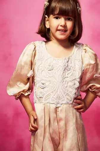 Pink embroidered satin jumpsuit