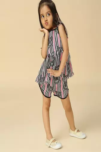 Black printed viscose crepe co ord set