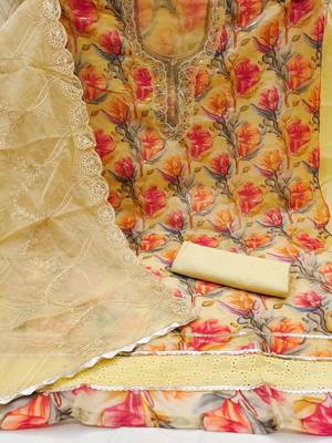 Women's multi position print handwork embroidery organja dress material 2