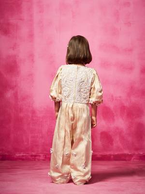 Pink embroidered satin jumpsuit 3