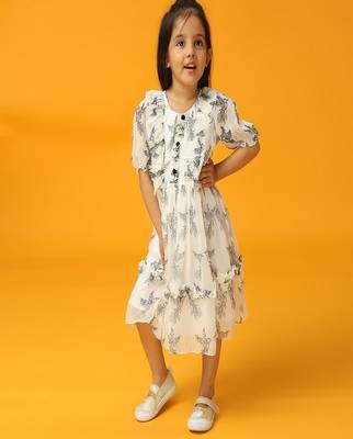 White printed viscose georgette dress 1