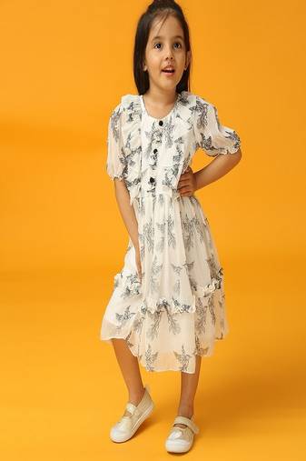 White printed viscose georgette dress