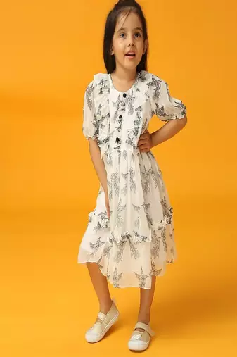 White printed viscose georgette dress