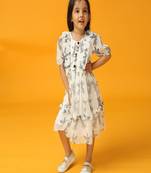 White printed viscose georgette dress