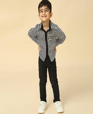 Black stripes printed satin shirt 1