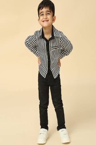 Black stripes printed satin shirt