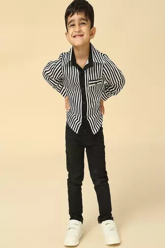 Black stripes printed satin shirt