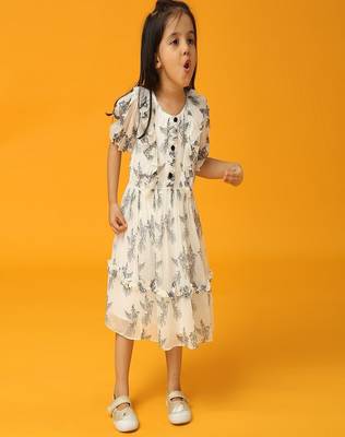 White printed viscose georgette dress 2