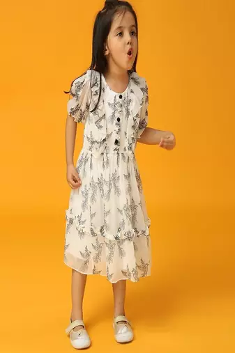 White printed viscose georgette dress