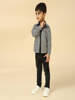 Black stripes printed satin shirt 2