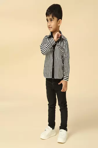 Black stripes printed satin shirt