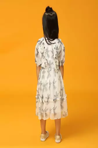 White printed viscose georgette dress