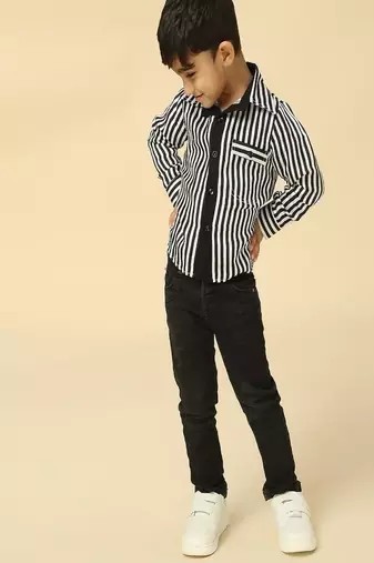 Black stripes printed satin shirt