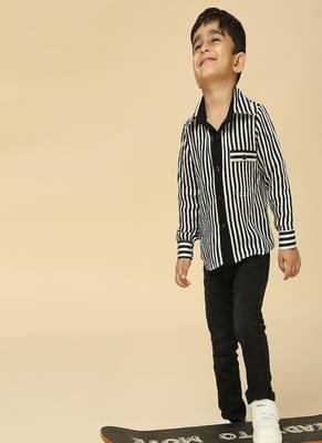 Black stripes printed satin shirt 4