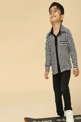 Black stripes printed satin shirt