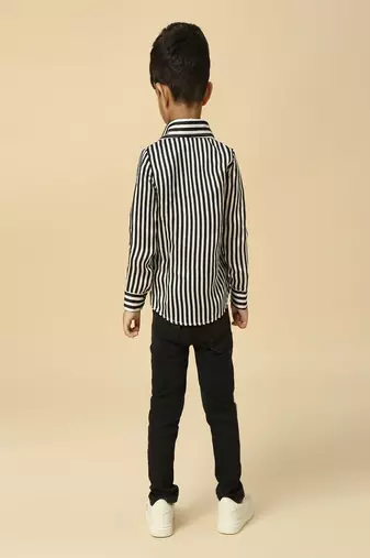 Black stripes printed satin shirt