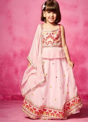 Pink embroidered organza lehenga set 1