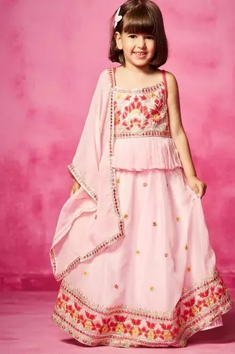 Pink embroidered organza lehenga set