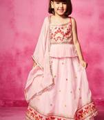 Pink embroidered organza lehenga set