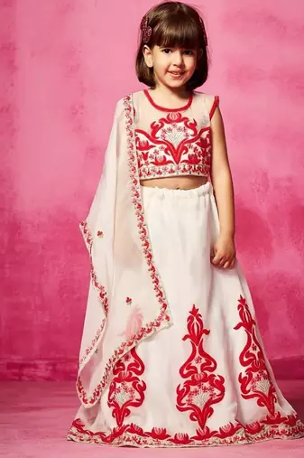 White embroidered organza lehenga set