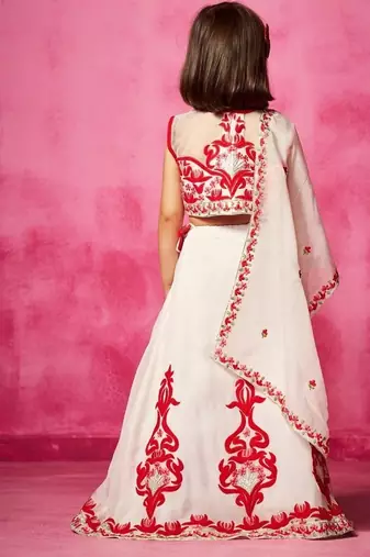 White embroidered organza lehenga set