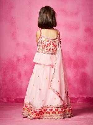 Pink embroidered organza lehenga set 3